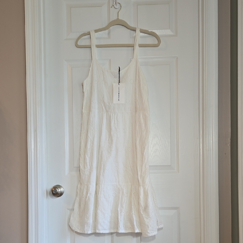 New Lucky Brand White Eyelet Sleeveless Midi Dress Size Small